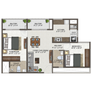 2 BHK Floor Plan
